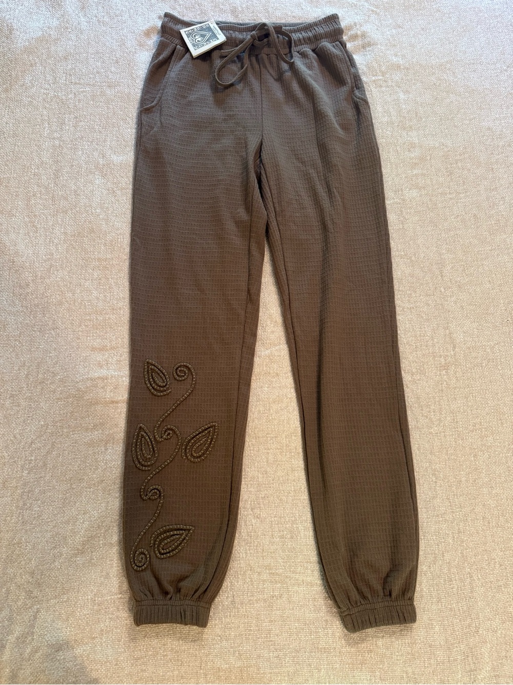 Marketplace Handwork of India Waffle-knit Jogger Sweatpants Embroidered Small